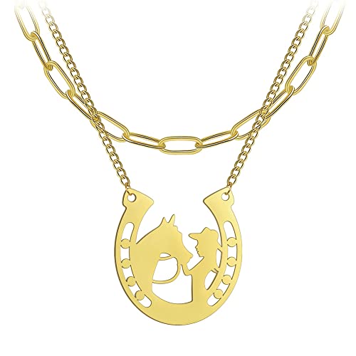 Mädchen und Pferd Anhänger Halskette Pferd Liebhaber Halsketten Charm Freundschaft Edelstahl Schmuck Pferd Geschenke für Mädchen Frauen Geburtstag Jahrestag (Stil 2-Gold) von LIKGREAT