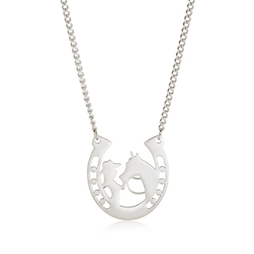 LIKGREAT Mädchen und Pferd Anhänger Halskette Pferd Liebhaber Halsketten Charm Freundschaft Edelstahl Schmuck Pferd Geschenke für Mädchen Frauen Geburtstag Jahrestag (Stil 3-Silber) von LIKGREAT