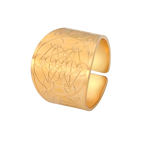 LIKGREAT Metatron Würfel Ring Metatron Erzengel Talisman Amulett Ringe Edelstahlring Schutz Religiöser Schmuck Geschenke für Männer Frauen von LIKGREAT