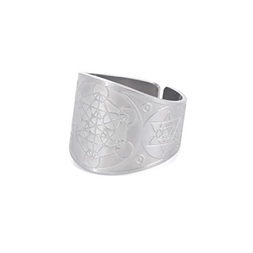 LIKGREAT Metatron Würfel Ring Metatron Erzengel Talisman Amulett Ringe Edelstahlring Schutz Religiöser Schmuck Geschenke für Männer Frauen von LIKGREAT