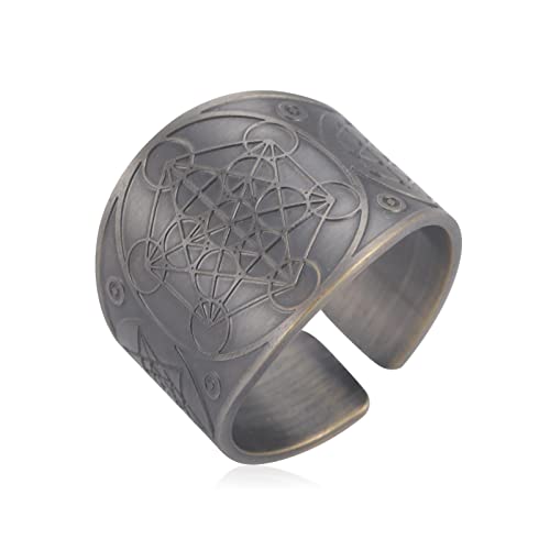 LIKGREAT Metatrons Würfel Ring Erzengel Metatron Talisman Amulett Ringe Heilige Geometrie Kupfer Offener Ring Glücksbringer Schutz Religiöse Schmuck Geschenke für Männer Frauen (Silber) von LIKGREAT