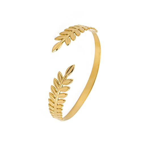 LIKGREAT Olive Leaf Bangle Armbänder Olivenzweig Blätter Armband Armreif Frieden Freundschaft Open Adjustable Bangles Edelstahl Schmuck Geschenke für Frauen Mädchen (Gold) von LIKGREAT