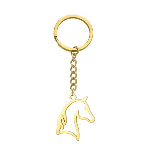 LIKGREAT Pferd Schlüsselanhänger Niedliches Pferd Kopf Tier Schlüsselanhänger Edelstahl Autoschlüssel Geldbörse Charme (Gold) von LIKGREAT