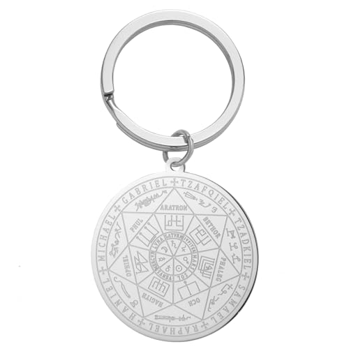 LIKGREAT Siegel der 7 Erzengel Schlüsselanhänger Sankt Michael Erzengel Schlüsselanhänger Edelstahl Glück Amulett Christlicher Schmuck (Silber) von LIKGREAT