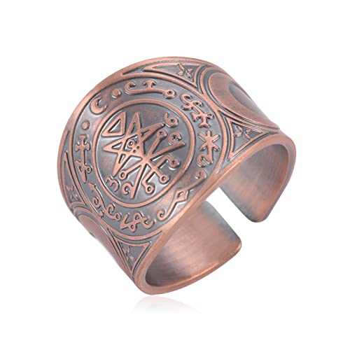 LIKGREAT Siegel der Lilith Ring Lilith Siegel Satanischer Dämon Siegel Talisman Amulett Ringe Kupfer Offener Ring Band Gothic Hexe Heidentum Schutz Religiöser Schmuck Geschenke für Frauen (Rot) von LIKGREAT