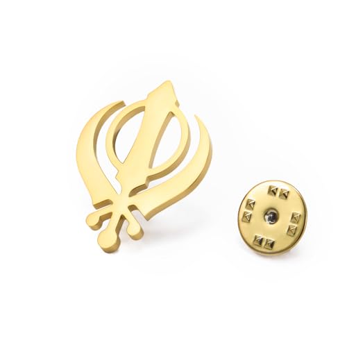 LIKGREAT Sikhismus Khanda Schwert Brosche Sikh Kara Symbol Edelstahl Brosche Anstecknadel Indischer Punjabi Rakhi Sikh Schmuck (Gold) von LIKGREAT