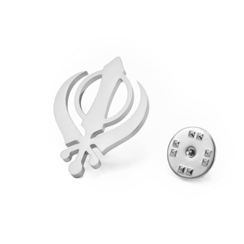 LIKGREAT Sikhismus Khanda Schwert Brosche Sikh Kara Symbol Edelstahl Brosche Anstecknadel Indischer Punjabi Rakhi Sikh Schmuck (Silber) von LIKGREAT