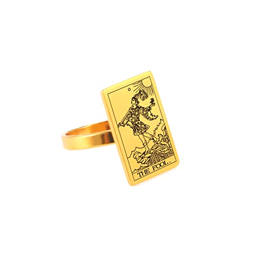 LIKGREAT Tarot Karten Ringe für Frauen Mädchen Astrologie Wahrsagen Magie Amulett Ringband Große Arkana Schmuck Vergoldet (The Fool, 20) von LIKGREAT