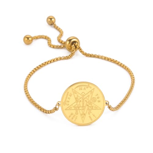 LIKGREAT Tetragrammaton Armband Edelstahl Pentagramm Salomonssiegel Armband Hebräischer Schutz Amulett Religiöser Schmuck für Damen und Herren (Gold) von LIKGREAT