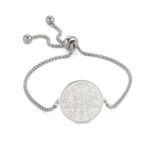 LIKGREAT Tetragrammaton Armband Edelstahl Pentagramm Salomonssiegel Armband Hebräischer Schutz Amulett Religiöser Schmuck für Damen und Herren (Silber) von LIKGREAT