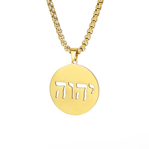 LIKGREAT Tetragrammaton Hebräische Jüdische Halskette Gottesname Jehova Edelstahl Halskette Israel Chanukka Jüdischer Christlicher Amulettschmuck (Gold) von LIKGREAT