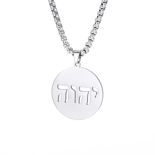LIKGREAT Tetragrammaton Hebräische Jüdische Halskette Gottesname Jehova Edelstahl Halskette Israel Chanukka Jüdischer Christlicher Amulettschmuck (Silber) von LIKGREAT
