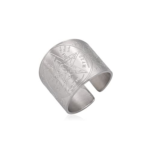 LIKGREAT Tetragrammaton Ring Pentagramm Stern Pentagramm Ring Siegel von Salomon Wicca Ring jüdischer Jahwe Talisman Amulett Schutz Edelstahl religiöser Schmuck Geschenke für Männer Frauen (s-18) von LIKGREAT