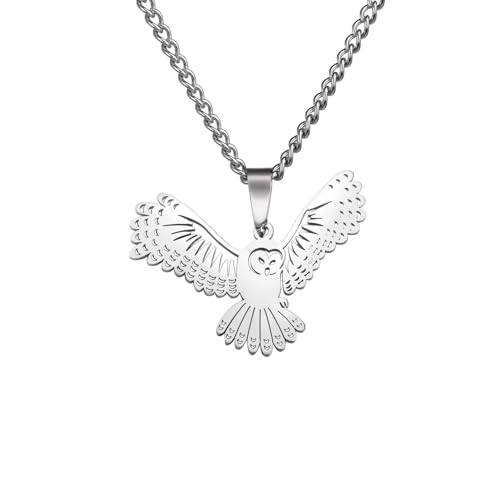 LIKGREAT Tier Halskette Phoenix/Eule Halskette Edelstahl Runde Anhänger Kette Schmuck Geburtstag Geschenk für Männer Frauen (Eule-S) von LIKGREAT