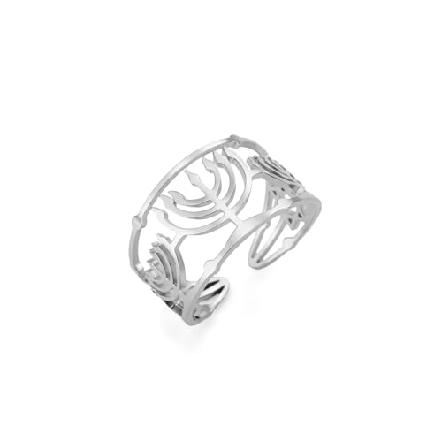 LIKGREAT Verstellbarer Menorah Ring für Frauen Davidstern Religiöses Symbol Edelstahl Ring Jüdische Tradition Chanukka Schmuck (Sliber) von LIKGREAT