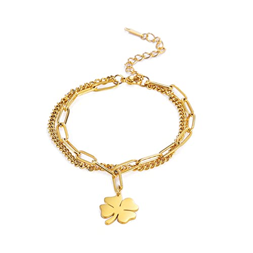 LIKGREAT Vierblättrige Kleeblätter Armbänder für Frauen Mädchen Saint Patrick's Day Herzförmiges Glücksarmband Irischer Glücksbringer Edelstahlschmuck Geschenke für Weihnachten Neujahr (Stil 1-Gold) von LIKGREAT