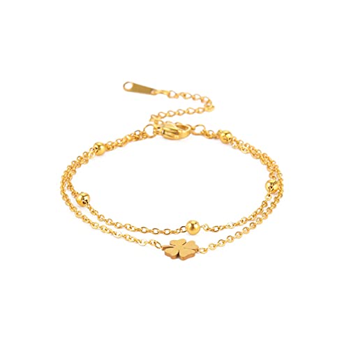 LIKGREAT Vierblättrige Kleeblätter Armbänder für Frauen Mädchen Saint Patrick's Day Herzförmiges Glücksarmband Irischer Glücksbringer Edelstahlschmuck Geschenke für Weihnachten Neujahr (Stil 2-Gold) von LIKGREAT