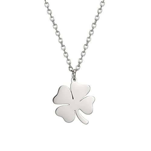 LIKGREAT Vierblättrige Kleeblatt Anhänger Halskette Saint Patrick's Day Halsketten Herzförmiger Kleeblatt Charme Irisches Glücks Amulett Edelstahlschmuck Geschenke für Frauen Mädchen (Silber) von LIKGREAT