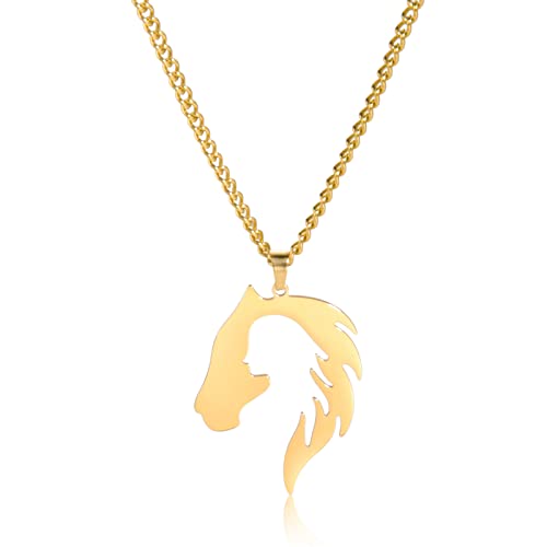 Mädchen und Pferd Anhänger Halskette Pferd Liebhaber Halsketten Charm Freundschaft Edelstahl Schmuck Pferd Geschenke für Mädchen Frauen Geburtstag Jahrestag (Gold) von LIKGREAT