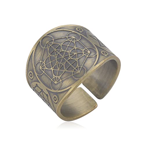 LIKGREAT Metatrons Würfel Ring Erzengel Metatron Talisman Amulett Ringe Heilige Geometrie Kupfer Offener Ring Glücksbringer Schutz Religiöse Schmuck Geschenke für Männer Frauen (Bronze) von LIKGREAT