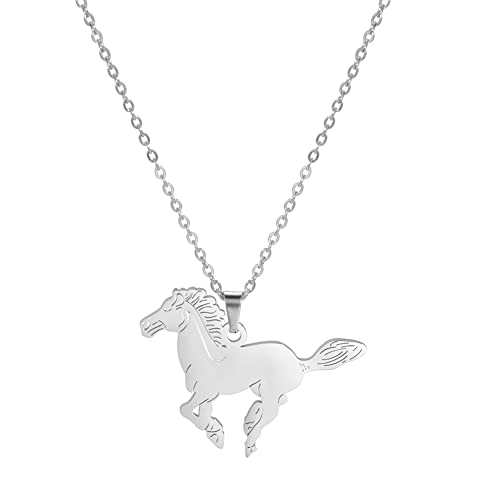 LIKGREAT Pferd Anhänger Halskette Laufendes Pferd Halsketten Charme Freundschaft Edelstahl Schmuck Pferdeliebhaber Geschenke für Mädchen Frauen Geburtstag Jahrestag (Silver) von LIKGREAT