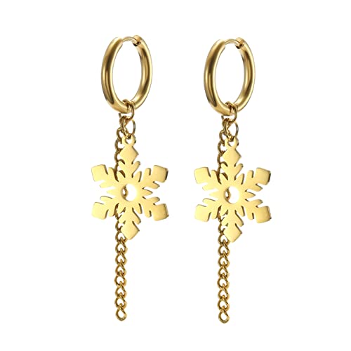 Schneeflocke Ohrringe für Frauen Mädchen Winter Schnee Ohrstecker Ohrstecker Edelstahl Schmuck Geschenke für Weihnachten Neujahr Jahrestag (Gold) von LIKGREAT