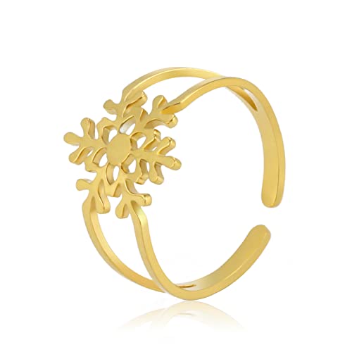 LIKGREAT Schneeflocken Ringe für Frauen Mädchen Winter Schnee verstellbares Ringband Edelstahl offener Ring Schmuck Geschenke für Weihnachten Neujahr (Gold) von LIKGREAT