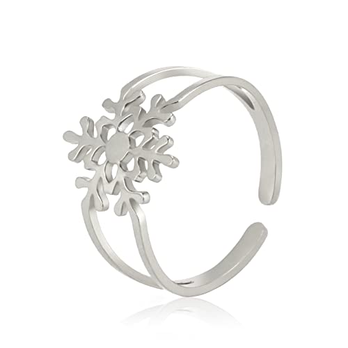 LIKGREAT Schneeflocken Ringe für Frauen Mädchen Winter Schnee verstellbares Ringband Edelstahl offener Ring Schmuck Geschenke für Weihnachten Neujahr (Silber) von LIKGREAT