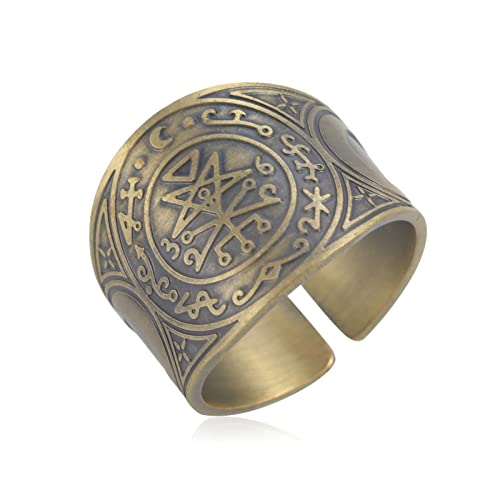 LIKGREAT Siegel der Lilith Ring Lilith Siegel Satanischer Dämon Siegel Talisman Amulett Ringe Kupfer Offener Ring Band Gothic Hexe Heidentum Schutz Religiöser Schmuck Geschenke für Frauen (Bronze) von LIKGREAT