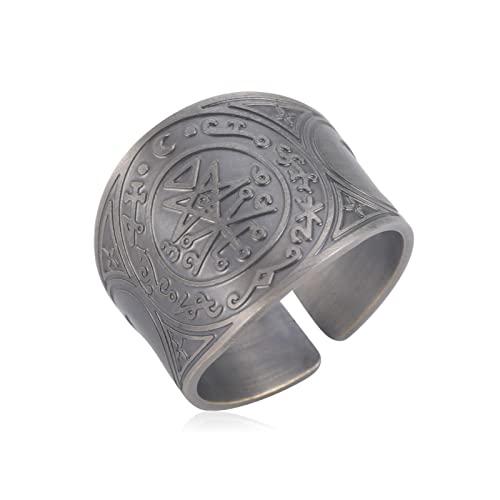 LIKGREAT Siegel der Lilith Ring Lilith Siegel Satanischer Dämon Siegel Talisman Amulett Ringe Kupfer Offener Ring Band Gothic Hexe Heidentum Schutz Religiöser Schmuck Geschenke für Frauen (Silber) von LIKGREAT