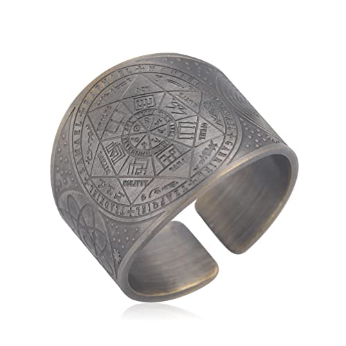 LIKGREAT Siegel der sieben Erzengel Ring Biblische 7 Heilige Engel Gebet Talisman Amulett Ringe Kupfer Offener Ring Glücksbringer Schutz Religiöser Schmuck Geschenke für Männer Frauen (Silber) von LIKGREAT