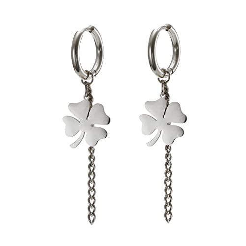 Vierblättrige Klee Ohrringe für Frauen Mädchen Saint Patrick's Day Ohrring Ohrstecker in Herzform Glücksbringer Amulett Edelstahlschmuck Geschenke (1-Silber) von LIKGREAT