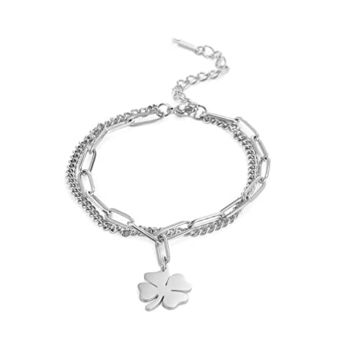 Vierblättrige Kleeblätter Armbänder für Frauen Mädchen Saint Patrick's Day Herzförmiges Glücksarmband Irischer Glücksbringer Edelstahlschmuck Geschenke für Weihnachten Neujahr (Stil 1-Silver) von LIKGREAT