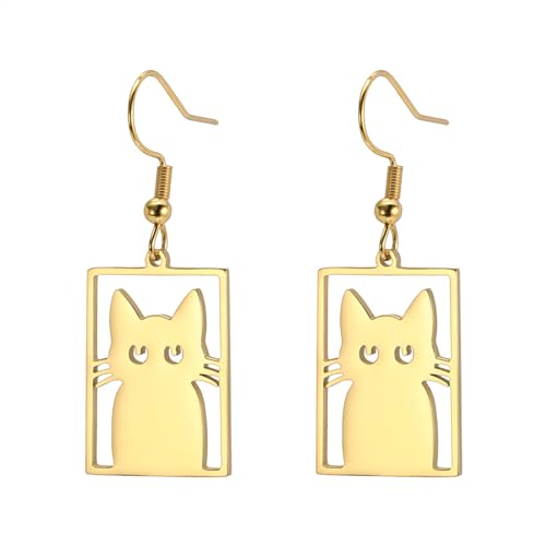 likgreat Katzen-Ohrringe für Damen Niedliche Katzen-Ohrringe aus Edelstahl Ohrringe mit Würfelschliff Katzenschmuck Geschenke für katzenliebende Mädchen (Kat1-G) von LIKGREAT