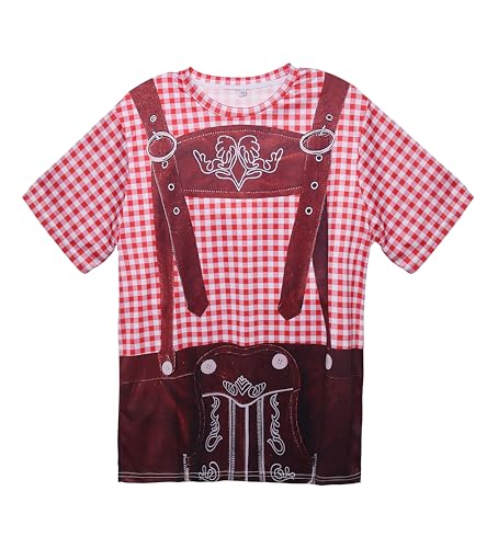 LIKPOJA Herren Bayerisches Oktoberfest Trachtenhemden Deutsches Bier Kurzarm T-Shirts für Erwachsene, Rot a, XXL von LIKPOJA