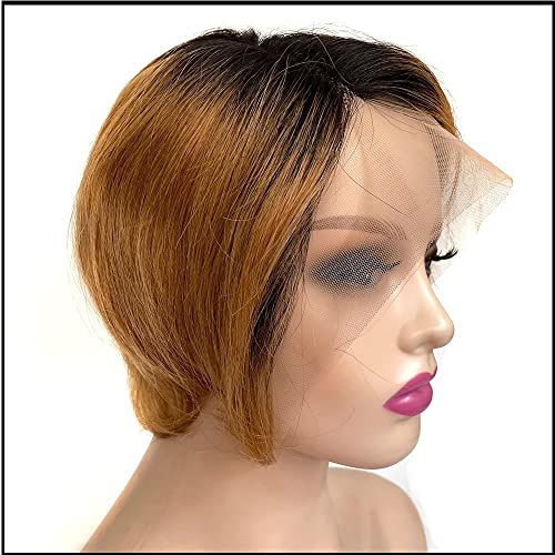 Kurze Echthaar-Perücke, Pixie-Schnitt, 13 x 1 Lace-Front-Perücke, Pixie-Schnitt, Bob-Perücke, leimlose glatte Haare, Seitenteil-Perücke, for Frauen, tägliche Verwendung auf Partys, Cosplay.(Gradient b Kurze Echthaar-Perücke, Pixie-Schnitt, 13 x 1 Lace-Front-Perücke, Pixie-Schnitt, Bob-Perücke, leimlose glatte Haare, Seitenteil-Perücke, for Frauen, tägliche Verwendung auf Partys, Cosplay.(Gradient b von LIKUHLI
