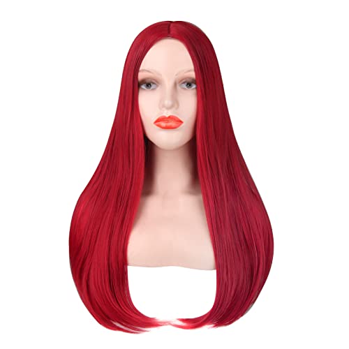 LIKUNGOU Rote Sally Perücke 60cm Langes Glattes Synthetisches Haar Damen Halloween Nightmare Cosplay Perücken Kostümzubehör von LIKUNGOU
