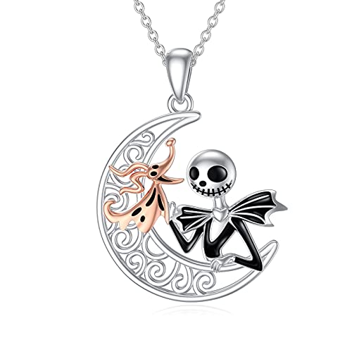 LILALO Nightmare Halskette 925 Sterling Silber Jack und Sally Halskette Jack and Zero Halskette, Einheitsgröße, Sterling Silber, Zirkonia von LILALO