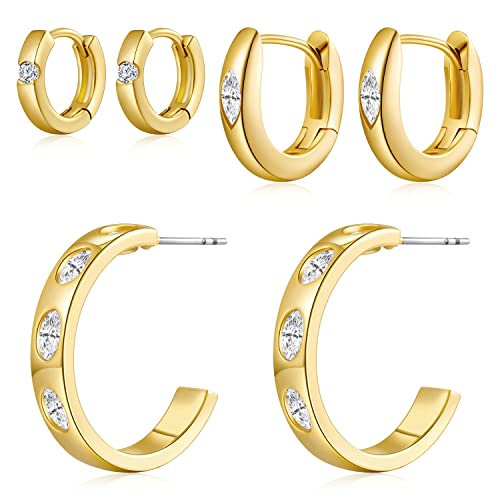 LILIE&WHITE – 3 Paar Damen Creolen-Set in Goldoptik mit Zirkonia, Nickelfrei & Hautfreundlich – Elegante Ohrringe für jeden Anlass von LILIE&WHITE