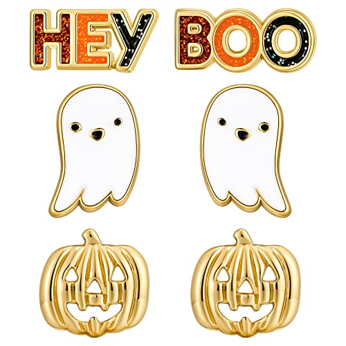 LILIE&WHITE 3 Paar Halloween-Ohrringe für Frauen Halloween Boo Dangle Ohrringe Statement Trendy Drop Ohrringe Mode Hypoallergen Halloween Ohrringe Geschenk für Frauen von LILIE&WHITE