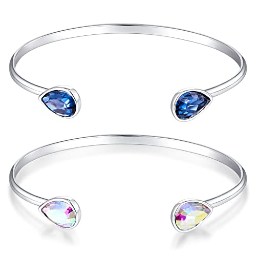 LILIE&WHITE Armband Armreif für Damen, 2er-Pack Silberne Armreifen mit Tropfenförmigen Kristallen in Blau und Regenbogenfarben, Nickelfrei und Hypoallergen, Schmuck für Besondere Anlässe und Alltag von LILIE&WHITE
