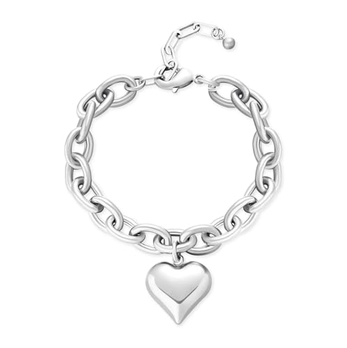 LILIE&WHITE Silberfarbenes Damen Armband mit Herzanhänger – Verstellbare Gliederkette, Romantisches Design, Geschenk, Stilvoll und Elegant von LILIE&WHITE