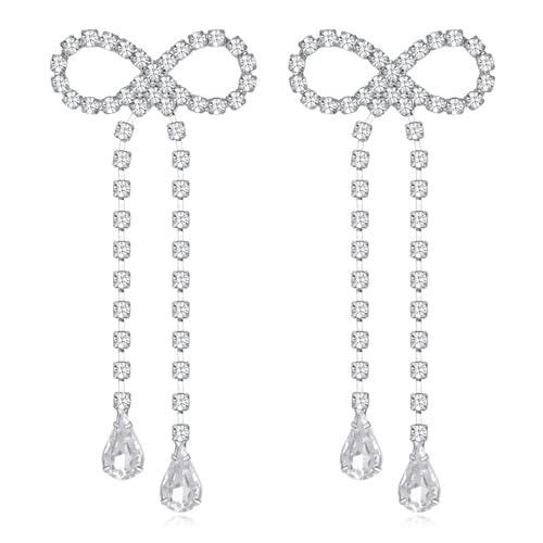 LILIE&WHITE Bogen Herz Strass Ohrringe für Frauen Silber/Gold überzogene Zirkonia Bogen Knoten Tropfen Ohrringe für Frauen Geschenk Perle Tropfen Niedliche Bogen Ohrringe…, Kupfer von LILIE&WHITE