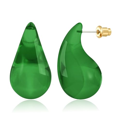 LILIE&WHITE Chunky Green Teardrop Ohrringe für Frauen Lightweight Waterdrop Dupes Dangle Earrings Large Trendy Drop Earrings Gift for Women von LILIE&WHITE