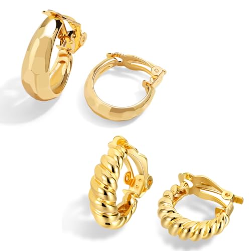 LILIE&WHITE Damen Clip Ohrringe Set Zwei Paar Goldene Creolen Ohrringe Hypoallergen und Farbbeständig Elegantes Geschenk für Frauen Freundin Mutter oder Geburtstag von LILIE&WHITE