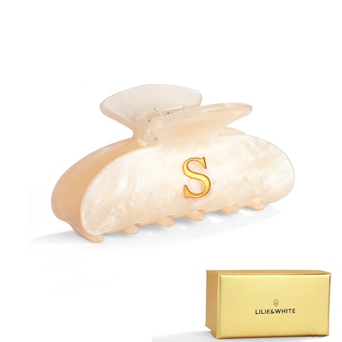 LILIE&WHITE Damen Haarklammer mit Buchstaben S, Acryl-Haarklemme für den täglichen Gebrauch, Geschenkidee für Mädchen und Frauen, Haaraccessoire in Beige mit Gold-Detail von LILIE&WHITE