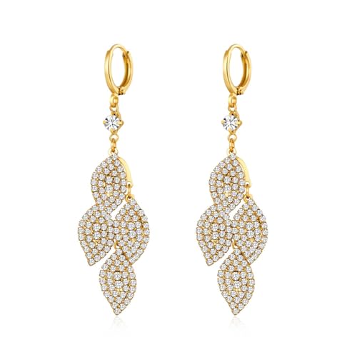 LILIE&WHITE – Damen Hängeohrringe mit funkelnden Zirkonia, Blätter-Design in Goldoptik – Elegante Ohrhänger für besondere Anlässe von LILIE&WHITE