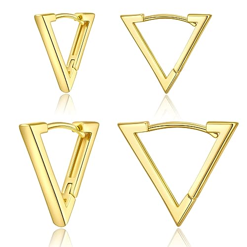 LILIE&WHITE Damen Ohrringe - 2 Paar Goldene Dreieckige Creolen, Hypoallergen & Langlebig, Modernes Schmuckset Als Geschenk Für Frauen Zu Geburtstagen Oder Jubiläen von LILIE&WHITE