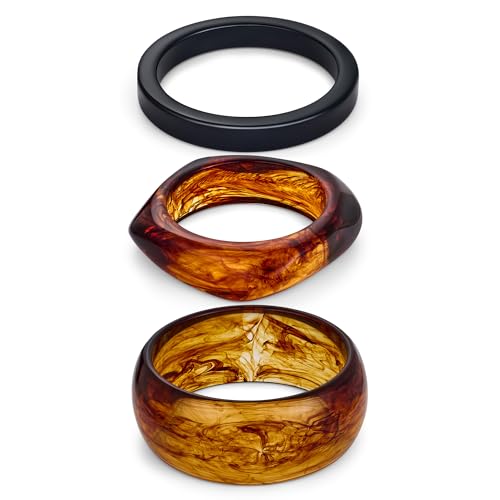 LILIE&WHITE Damen Resin Armreife Set, 3 Armreifen in Schwarz, Bernstein und Marmoriertem Design, Trendiger Schmuck für Jeden Anlass, Modische Accessoires für den Sommer, Geschenk für Sie von LILIE&WHITE
