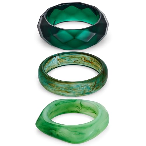 LILIE&WHITE Damen Resin Armreife Set, Grünes Set aus 3 Armreifen in Geometrischem, Marmoriertem und Transparentem Design, Trendiger Schmuck für den Sommer, Geschenk von LILIE&WHITE